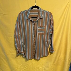 Love Notes Striped Button-Down Shirt in Brown and Blue